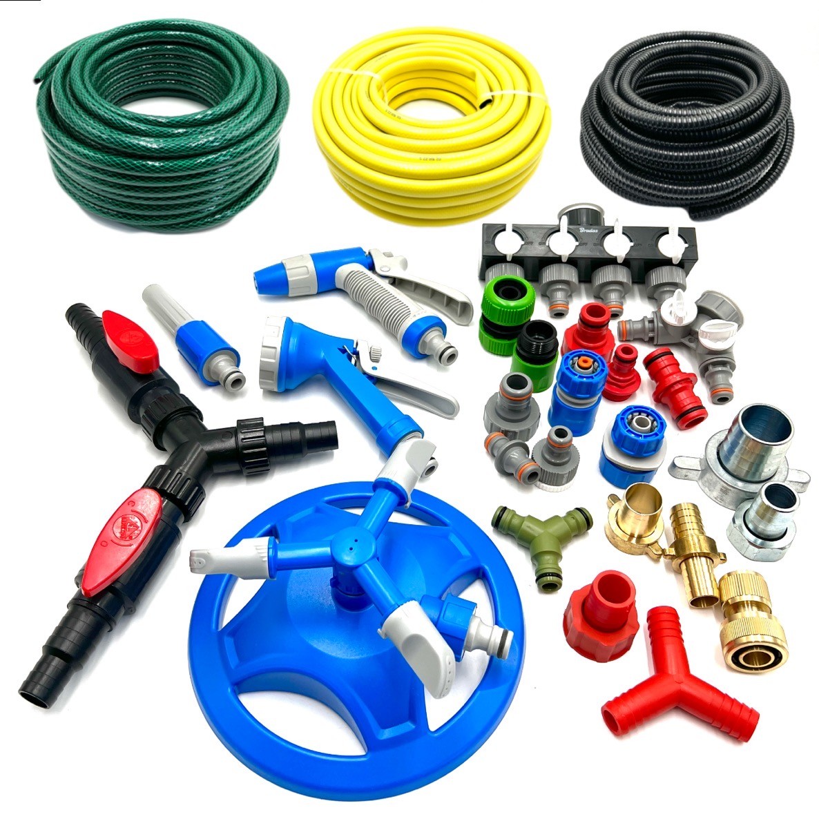 Locsolótömlők, csigatömlők, csatlakozók